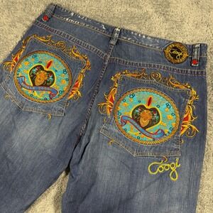 Y2K Coogi Royale Coogi Embroidered All Over Baggy Wide Leg Multicolor SZ 44x35